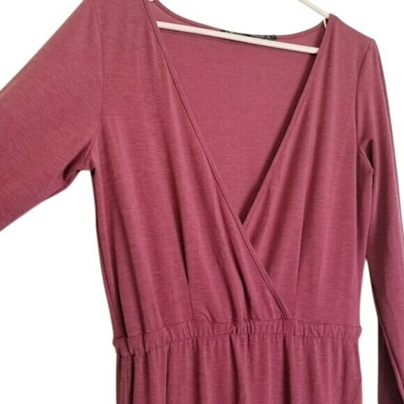 Long Sleeve‎ Burgundy Maxi Dress By Ambernoon L Thumb Holes Beachy UPF Coastal - Picture 5 of 10